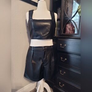 Two Piece Vegan Leather Set 7 For All Mankind Large Shorts and Crop Top